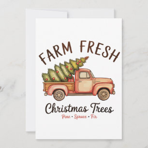 Boerderij Verse Kerstboom Roze Truck Kerstmis Vint Feestdagenkaart