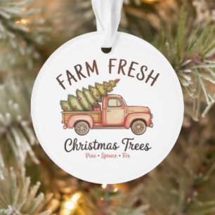 Boerderij Verse Kerstboom Roze Truck Kerstmis Vint Ornament