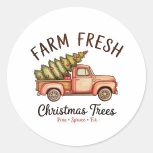 Boerderij Verse Kerstboom Roze Truck Kerstmis Vint Ronde Sticker