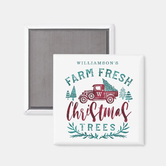 Boerderij Verse kerstboombestelling met rode vrach Magneet (Voorkant / Achterkant)