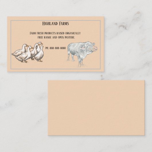 Boerderij Verse Koe en Eenden Pen en inktketting Visitekaartje (Voorkant / Achterkant)