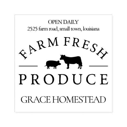 Boerderij Verse producten Varken Koe Boeren Markt Rubberstempel (Afrduk)