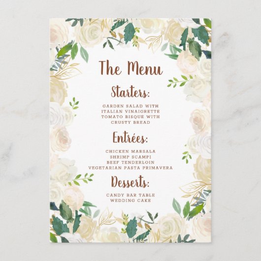 Boerderij Verse Rustieke Land Bloemen Diner Menu (Voorkant)