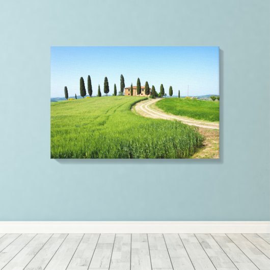 Boerderij villa met cypersbomen in Toscane Canvas Afdruk (Insitu (Houten vloer))