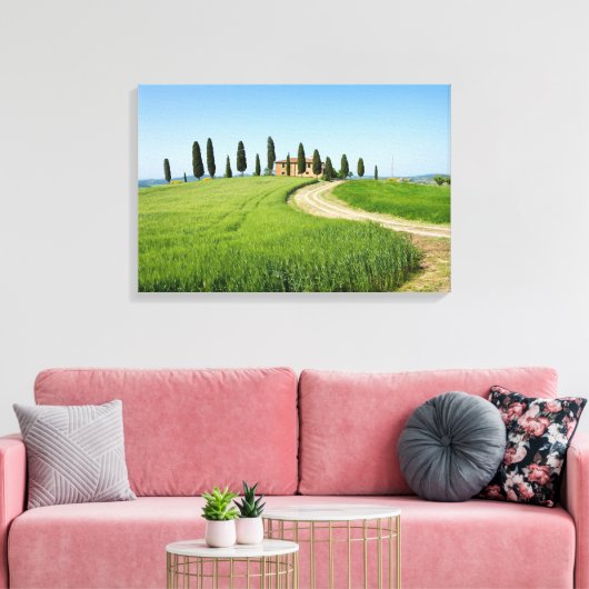 Boerderij villa met cypersbomen in Toscane Canvas Afdruk (Insitu (Woonkamer))