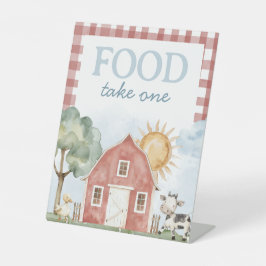 Boerderij voedsel tafel teken reclamebord met voetstuk