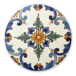 Boerderij Volk Bloem Mediterraan Blauw Oranje Keramische Knop