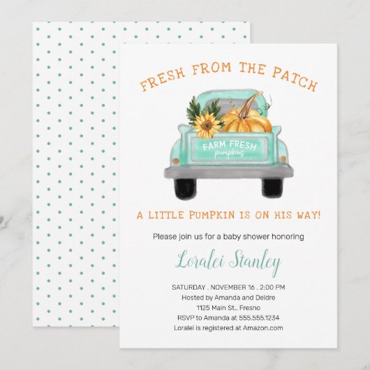  Boerderij vrachtwagen met pompoenHerfst Baby show Kaart (Voorkant / Achterkant)
