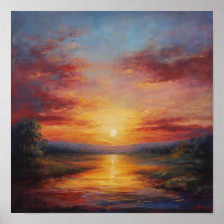 Boerderij Vredige Zonsondergang Kunstwerk Esthetis Poster