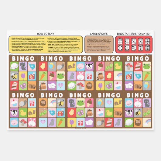 Boerderij Vrienden BINGO Verjaardagsfeest Spel of Inpakpapier Vel (Voorkant 2)