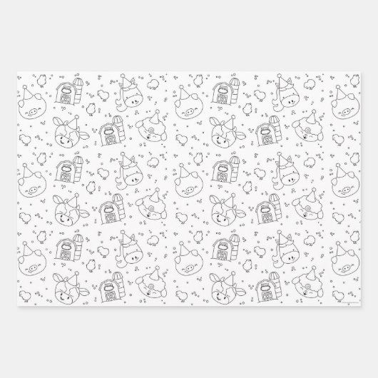 Boerderij Vrienden Kleur-Het-Zelf Verjaardagsfeest Inpakpapier Vel (Voorkant)