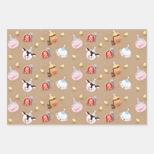 Boerderij Vrienden Set van 3 Verjaardagsfeest Inpakpapier Vel (Voorkant)