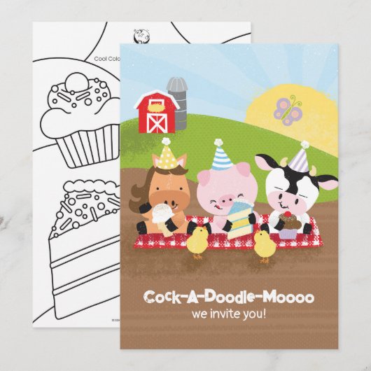 Boerderij Vrienden Verjaardagsfeest Uitnodiging, V Kaart (Voorkant / Achterkant)