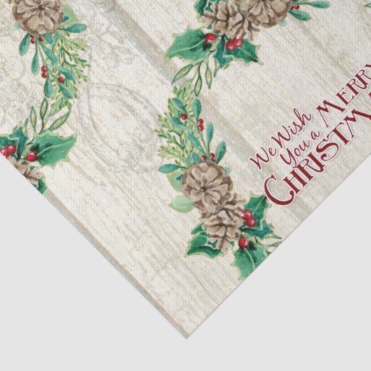 Boerderij Vrolijk Kerstkrans Pine Cone Holly Tissuepapier (Detail)