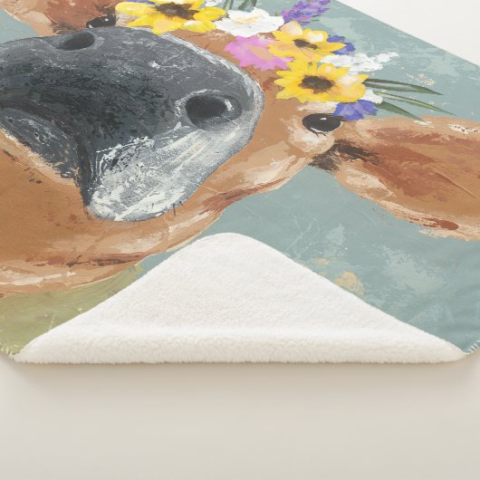 Boerderij vun - koe met bloeiende kroon sherpa deken (3/4)