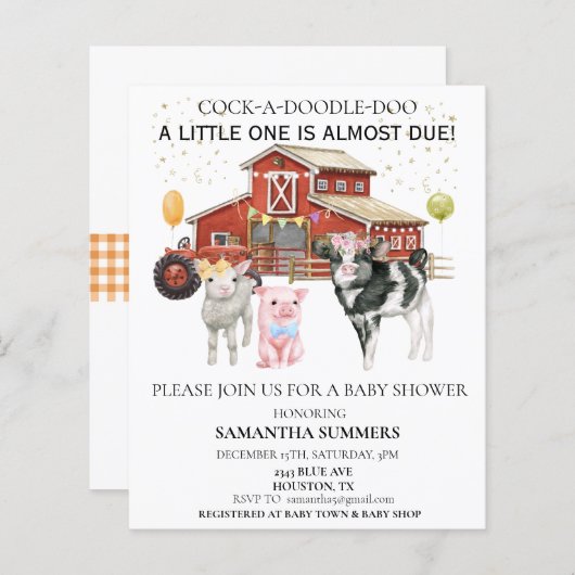 Boerderij Waterverf Koe Varkens Baby shower (Voorkant / Achterkant)