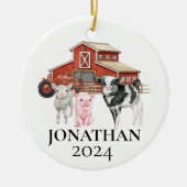 Boerderij Waterverf Koe Varkens Monogram Keramisch Ornament (Voorkant)