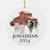 Boerderij Waterverf Koe Varkens Monogram Keramisch Ornament (Achterkant)