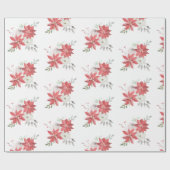 Boerderij Waterverf Poinsettias Bessen & Rozen Cadeaupapier (Vlak)