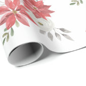 Boerderij Waterverf Poinsettias Bessen & Rozen Cadeaupapier (Rol Hoek)