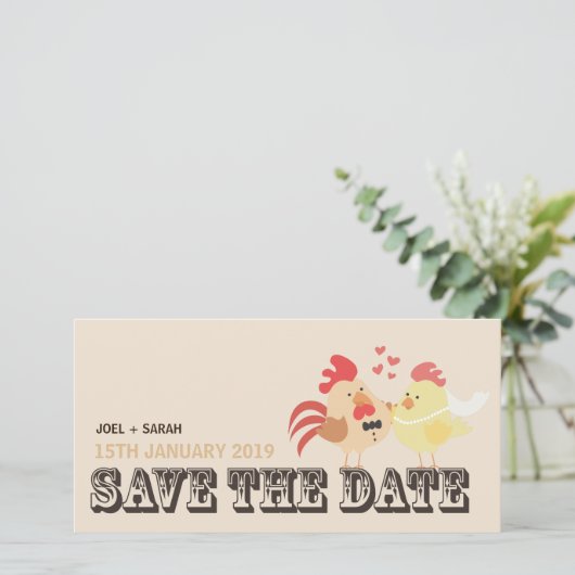 Boerderij Wedding Chickens Save the Date Aankondig (Staand voorkant)