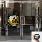 Boerderij weiland schuur faux Glas in lood Raamsticker (Kantoordeur)