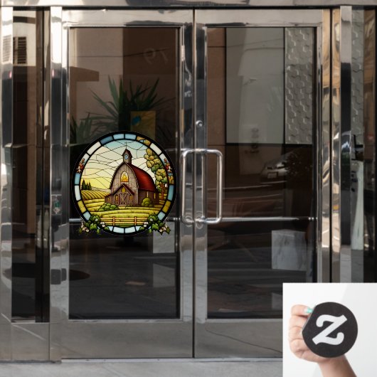 Boerderij weiland schuur faux Glas in lood Raamsticker (Kantoordeur)