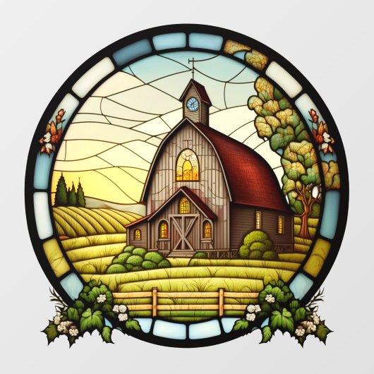 Boerderij weiland schuur faux Glas in lood Raamsticker (Vel)