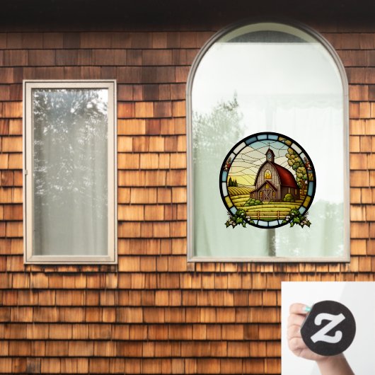 Boerderij weiland schuur faux Glas in lood Raamsticker (Huis Raam)