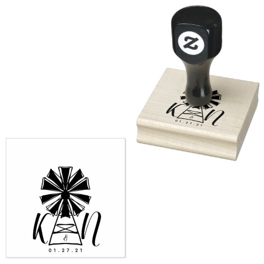 Boerderij Windmolen Logo Bruiloft Rubberstempel (Gestempeld)