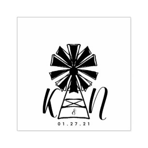Boerderij Windmolen Logo Bruiloft Rubberstempel