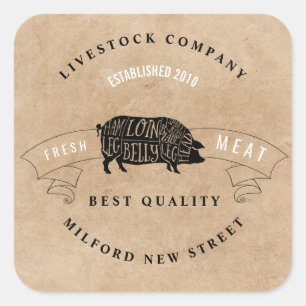 Boerderij winkel vleesbedrijf klein bedrijf vierkante sticker