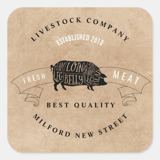 Boerderij winkel vleesbedrijf klein bedrijf vierkante sticker (Voorkant)