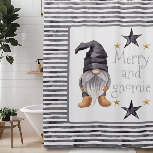 Boerderij Winter Waterverf Gnome voor Kerstmis Douchegordijn