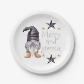 Boerderij Winter Waterverf Gnome voor Kerstmis Papieren Bordje (Voorkant)