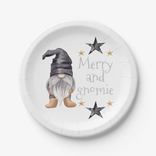 Boerderij Winter Waterverf Gnome voor Kerstmis Papieren Bordje (Voorkant)