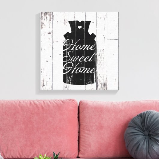 Boerderij Wit Hout Rustiek Melkkannetje Home Sweet Canvas Afdruk (Insitu (Woonkamer))