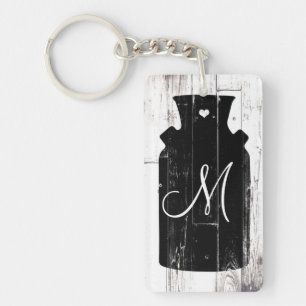Boerderij Wit Hout Rustieke Melkkan Monogram Sleutelhanger