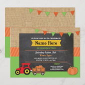 Boerderij Yard Birthday Party Pumpkin Tractor Invi Kaart (Voorkant / Achterkant)