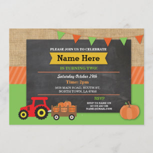 Boerderij Yard Birthday Party Pumpkin Tractor Invi Kaart