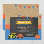Boerderij Yard Birthday Party Pumpkin Tractor Invi Kaart (Voorkant / Achterkant)