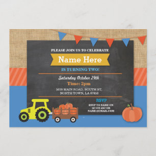 Boerderij Yard Birthday Party Pumpkin Tractor Invi Kaart