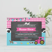 Boerderij Yard Verjaardag Party Animal Pig Tractor Kaart (Staand voorkant)