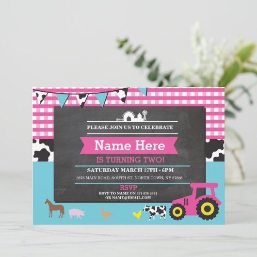 Boerderij Yard Verjaardag Party Animal Pig Tractor Kaart