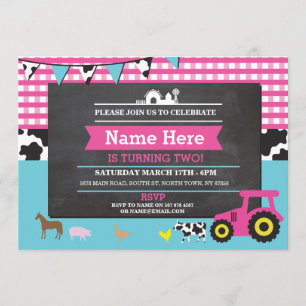 Boerderij Yard Verjaardag Party Animal Pig Tractor Kaart