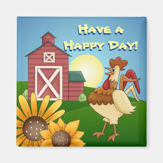 Boerderij Zonnebloemen Rooster Magnet (Voorkant)