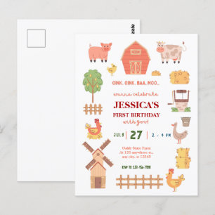 Boerderijdier 1e verjaardagsuitnodiging briefkaart