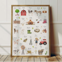 Boerderijdier Alfabet ABC Poster Kinderkamer Decor