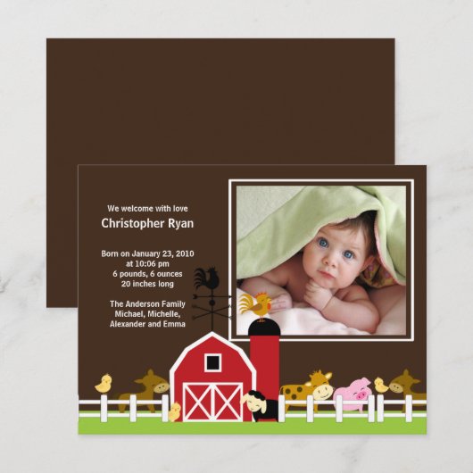 Boerderijdier Baby Jongen Geboorte Foto Aankondigi Aankondiging (Voorkant / Achterkant)