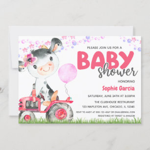 Boerderijdier Baby Meisje Koe Baby Shower Uitnodig Kaart
